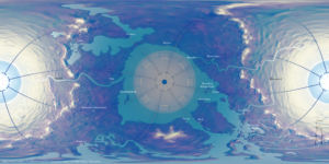 A panoramic map of the inside wall of the Sunspot's habitat cylinder, also known as the Garden. Several major cities are marked, including Kwera, Agaricales, and Fairport.