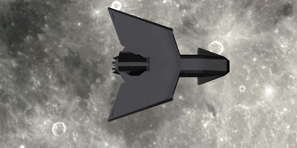 An animated gif that starts with an image of a 45 meter long spaceship, Spindrift, in front of the moon's surface, as it zooms out we see that it is next to a 3 kilometer long spacecraft, Anchor, which is in turn next to a 2,500 kilometer long space craft, the Sunspot, and now the diameter of the moon is visible, which is not that much bigger than the Sunspot is long.